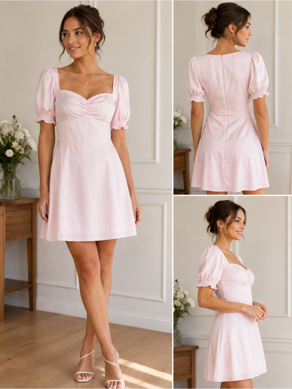 NWT Sunday Best by Aritzia Blush Pink Coquette Mini Dress Sweetheart Neck SZ 6